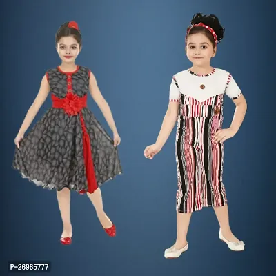 Girls Cotton Blend Midi/Knee Length Dress ( Pack of 2)
