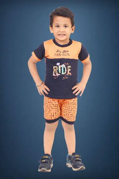 Stylish Cotton Multicolored T-Shirt With Shorts For Boys