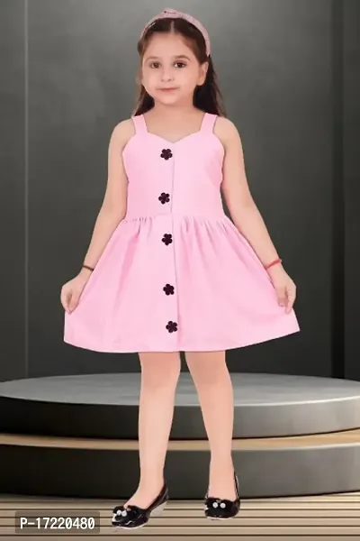 Stylish Pink Crepe Solid A-Line Dress For Girl-thumb0