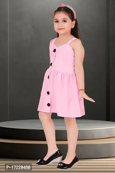 Stylish Pink Crepe Solid A-Line Dress For Girl-thumb2