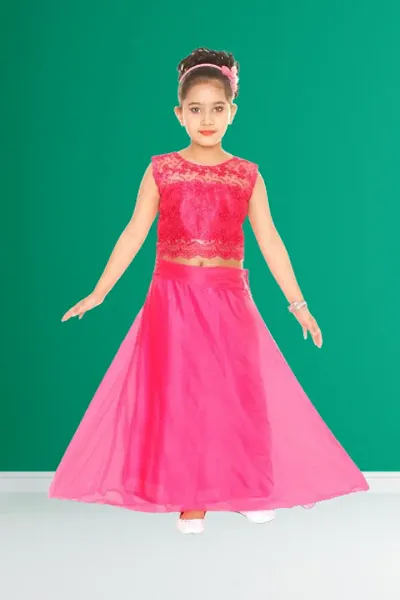 Girls Midi/Knee Length Party Dress /(top and Bottom set for girls )