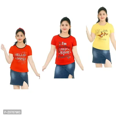 Multicolor cotton  printed Tshirts for Girls pack of 3