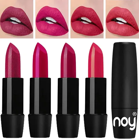 Noy Long Stay Bold Color Payoff Creamy Matte Lipsticks Set Of 4 Metallic Magenta Magenta Passion Pink Peach