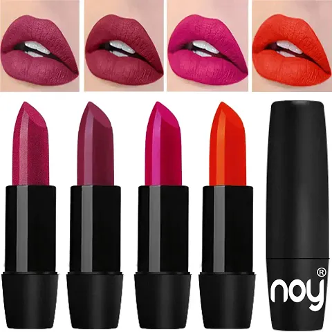 Noy 4 Pcs Creme Matte Lipsticks Set Of Modern Colors Pro Quality Metallic Magenta Red Onion Magenta Orange