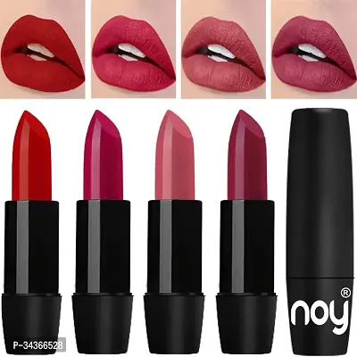 Noy 4 Pcs Creme Matte Lipsticks Set Of Modern Colors Pro Quality Red Passion Pink Peach Onion