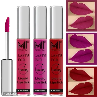 Mi Fashion Matte Liquid Lipsticks Light Pink Lipstick Wine Colour Lipstick Red Lipsticks Set Of 3 Pcs-thumb0