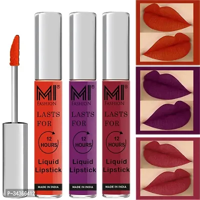 Mi Fashion Mat Lipstick Combo Offers Liquid Orange Lipsticks For Women Violet Matte Lipsticks Cherry Red Matte Lipsticks Set Of 3 Pcs