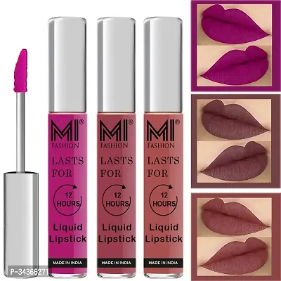 Mi Fashion Lipstick Matte Liquid Wine Lipstick Liquid Chocolate Lipstick Brown Lipstick Set Of 3 Pcs-thumb0