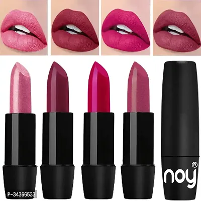 Noy Long Stay Creamy Matte Lipsticks Combo Set Of 4 Metallic Light Pink Red Onion Magenta Metallic Pink Purple