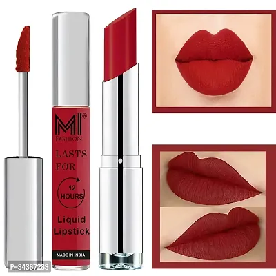 Mi Fashion Made In India Lipstick Combo Offers Veg Long Lasting - Red Liquid Matte Lipstick Romantic Red Creamy Matte Lipstick-thumb0