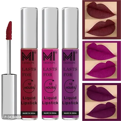 Mi Fashion Matte Lipsticks Combo Set Liquid Matte Lipsticks Red Color Wine Colour Lipstick Violet Matte Lipsticks Set Of 3 Pcs-thumb0