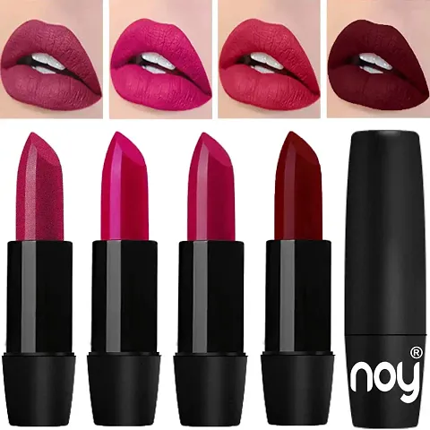 Noy Creme Matte Lipsticks Long Lasting Set Of 4 Metallic Magenta Magenta Passion Pink Dark Maroon