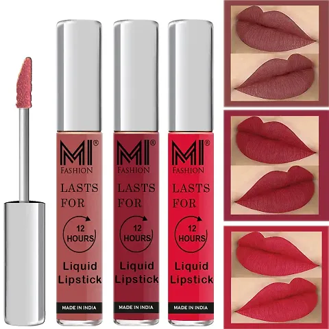 Mi Fashion Matte Lipsticks Combo Set Liquid Matte Dark Brown Lipsticks Cherry Red Lipstick Pink Matte Lipstick Set Of 3 Pcs