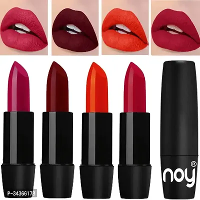 Noy 4 Pcs Creme Matte Lipsticks Set Of Modern Colors Pro Quality Passion Pink Dark Maroon Orange Carrot Red-thumb0