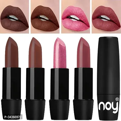 Noy Truly Creamy Matte Lipsticks Set Of 4 Pcs Dark Brown Chocolate Metallic Light Pink Dark Nude