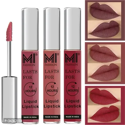 Mi Fashion Liquid Lipsticks Combo Set Matte Chocolate Lipstick Brown Lipstick Cherry Red Lipstick Set Of 3 Pcs-thumb0