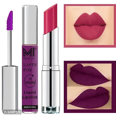 Mi Fashion Made In India Lipstick Combo Offers Veg Long Lasting - Deep Violet Liquid Matte Lipstick Dark Magenta Creamy Matte Lipstick-thumb0