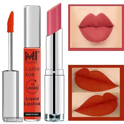 Mi Fashion Made In India Lipstick Combo Offers Veg Long Lasting - Orange Liquid Matte Lipstick Pink Wink Creamy Matte Lipstick