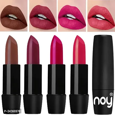 Noy Long Stay Bold Color Payoff Creamy Matte Lipsticks Set Of 4 Chocolate Red Onion Magenta Peach-thumb0