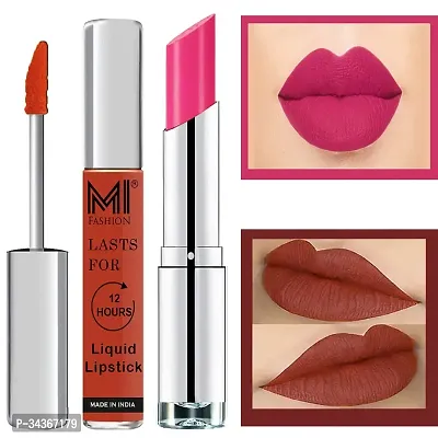 Mi Fashion Made In India Lipstick Combo Offers Veg Long Lasting - Brick Red Liquid Matte Lipstick Pink Passion Creamy Matte Lipstick-thumb0