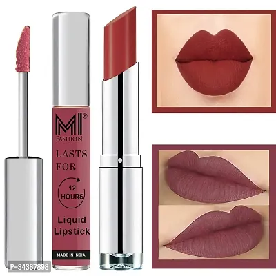 Mi Fashion Made In India Lipstick Combo Offers Veg Long Lasting - Light Chocolate Liquid Matte Lipstick Brick Red Creamy Matte Lipstick-thumb0