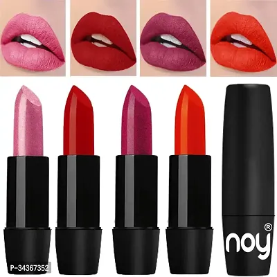 Noy Creme Matte Lipsticks Long Lasting Set Of 4 Metallic Light Pink Red Metallic Magenta Orange