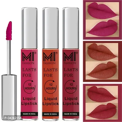 Mi Fashion Liquid Matte Lipsticks Pink Matte Lipstick Brick Red Matte Lipsticks Cherry Red Matte Lipsticks Set Of 3 Pcs-thumb0