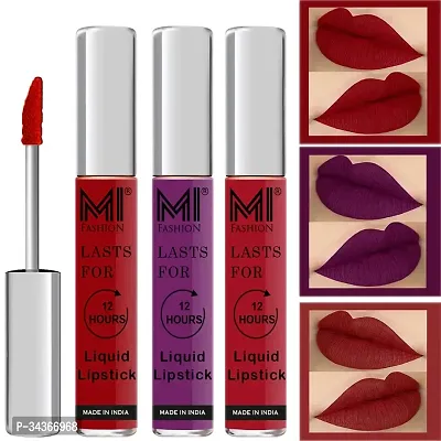 Mi Fashion Matte Lipsticks Combo Set Liquid Matte Lipsticks Red Color Violet Lipsticks Lipsticks Red Color Set Of 3 Pcs