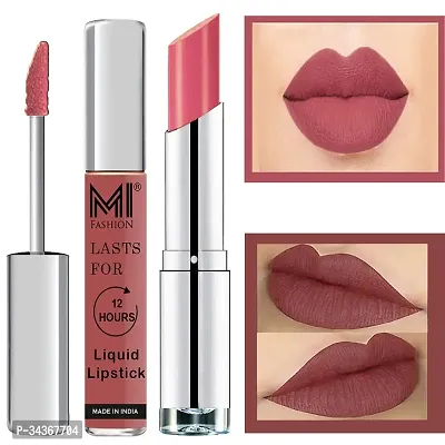 Mi Fashion Made In India Lipstick Combo Offers Veg Long Lasting - Brown Liquid Matte Lipstick Matelic Nude Creamy Matte Lipstick