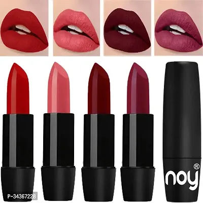 Noy 4 Pcs Creme Matte Lipsticks Set Of Modern Colors Pro Quality Red Light Peach Dark Maroon Wine