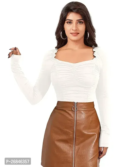 Elegant White Cotton Blend Solid Top For Women