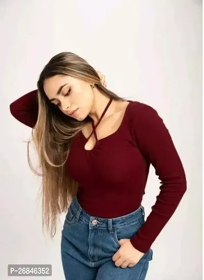 Elegant Maroon Lycra Solid Top For Women-thumb0