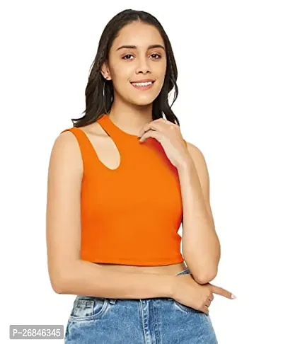 Elegant Orange Lycra Solid Top For Women-thumb0