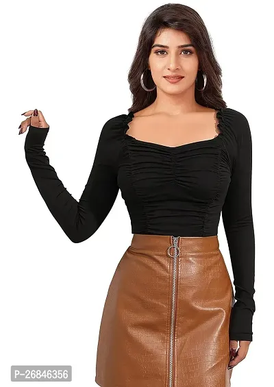 Elegant Black Cotton Blend Solid Top For Women