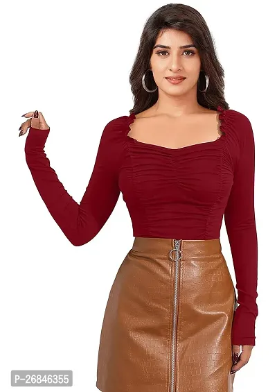 Elegant Maroon Cotton Blend Solid Top For Women-thumb0