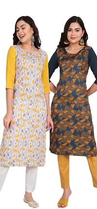 Crepe Kurtis Women and Girls Daily Wear Straight Kurti (Pack OF 2 Piece Kurta)