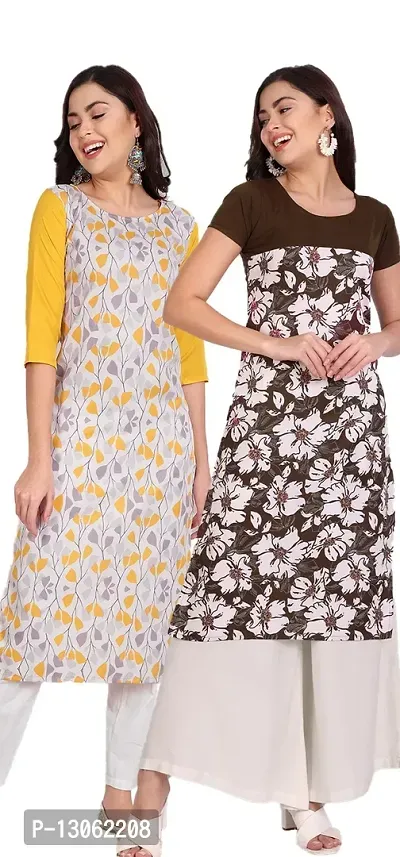 Crepe Fabric Printed Round Neck Straight Kurtis for Women Top Dresses Kurti for Girls  Ladies Kurtis-thumb0