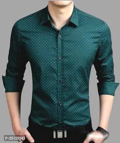 Reliable Bottle Green Polyester Dotted Long Sleeves Casual Shirts For Men-thumb0