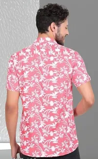 Reliable pink Cotton Floral Print Short Sleeves Casual Shirts For Men-thumb1