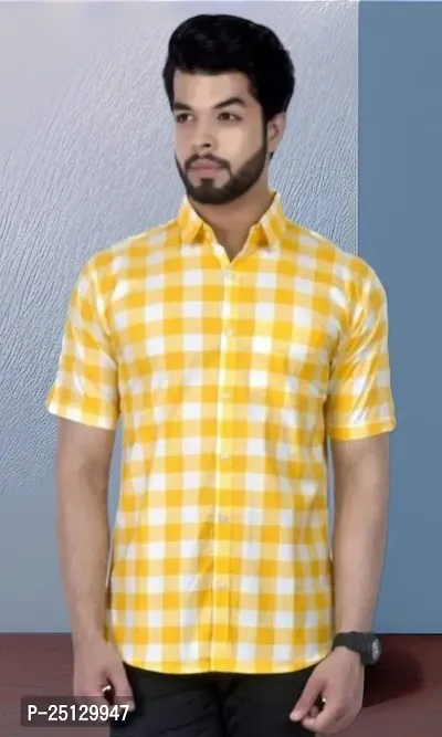 Reliable Yellow Poly Cotton Checked Short Sleeves Casual Shirts For Men-thumb0