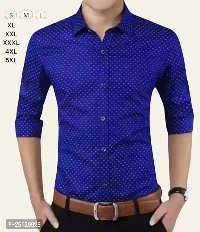 Reliable Navy Blue Polyester Dotted Long Sleeves Casual Shirts For Men-thumb0