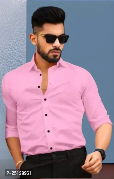 Reliable Pink Cotton Solid Long Sleeves Casual Shirts For Men-thumb0