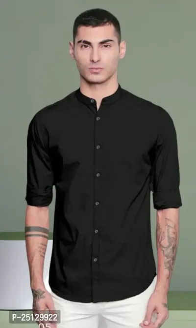 Reliable Black Cotton Solid Long Sleeves Casual Shirts For Men-thumb0