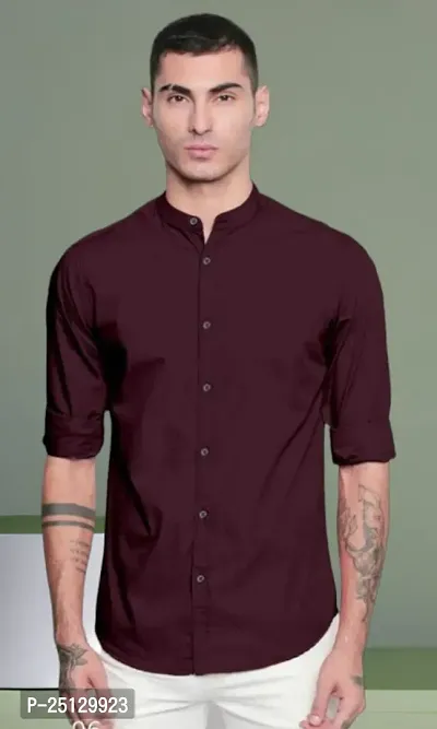 Reliable Maroon Cotton Solid Long Sleeves Casual Shirts For Men-thumb0