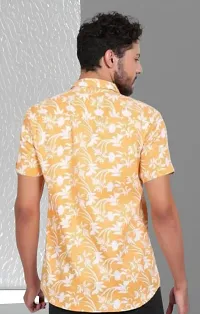 Reliable Yellow Cotton Floral Print Short Sleeves Casual Shirts For Men-thumb2