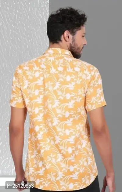 Reliable Yellow Cotton Floral Print Short Sleeves Casual Shirts For Men-thumb3