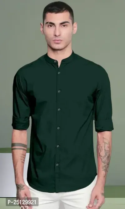 Reliable Drak Green Cotton Solid Long Sleeves Casual Shirts For Men-thumb0