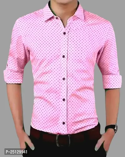 Reliable Pink Polyester Dotted Long Sleeves Casual Shirts For Men-thumb0