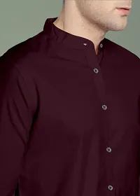 Reliable Maroon Cotton Solid Long Sleeves Casual Shirts For Men-thumb1