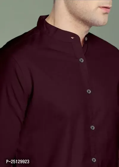 Reliable Maroon Cotton Solid Long Sleeves Casual Shirts For Men-thumb2